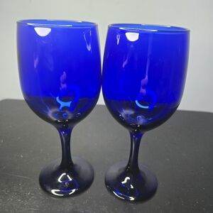 Vintage Libbey Premiere Cobalt Blue wine goblets Set of 2 GREAT SHAPE
